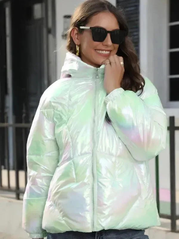 EB | Glänzende Kapuzen Damen Parka Jacke