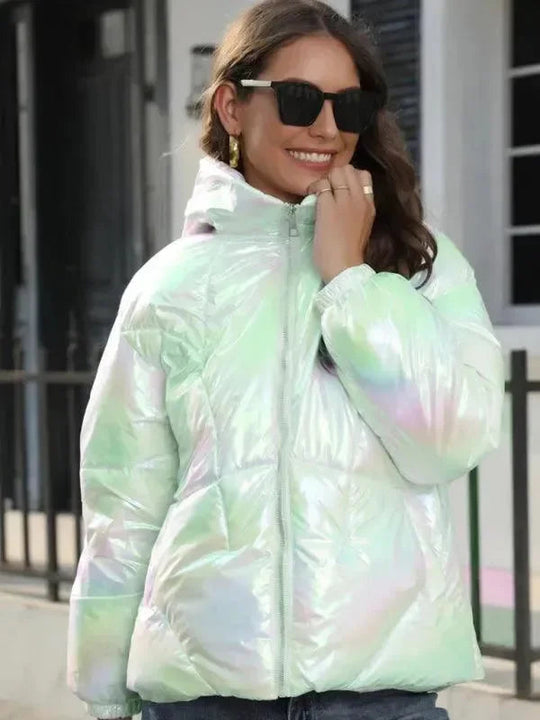 EB | Glänzende Kapuzen Damen Parka Jacke