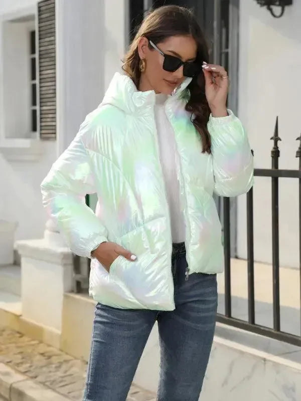 EB | Glänzende Kapuzen Damen Parka Jacke
