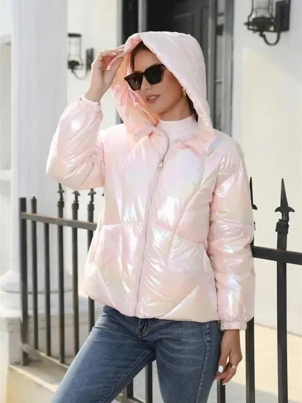 EB | Glänzende Kapuzen Damen Parka Jacke
