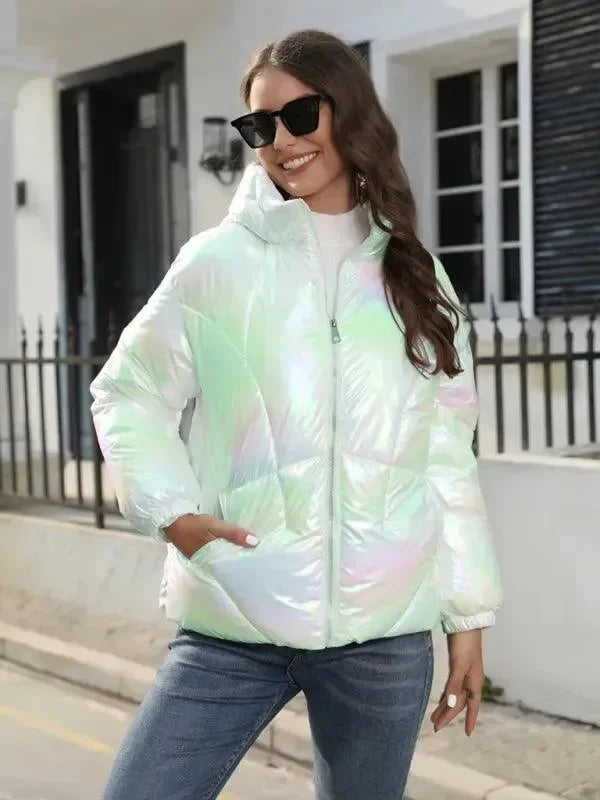 EB | Glänzende Kapuzen Damen Parka Jacke