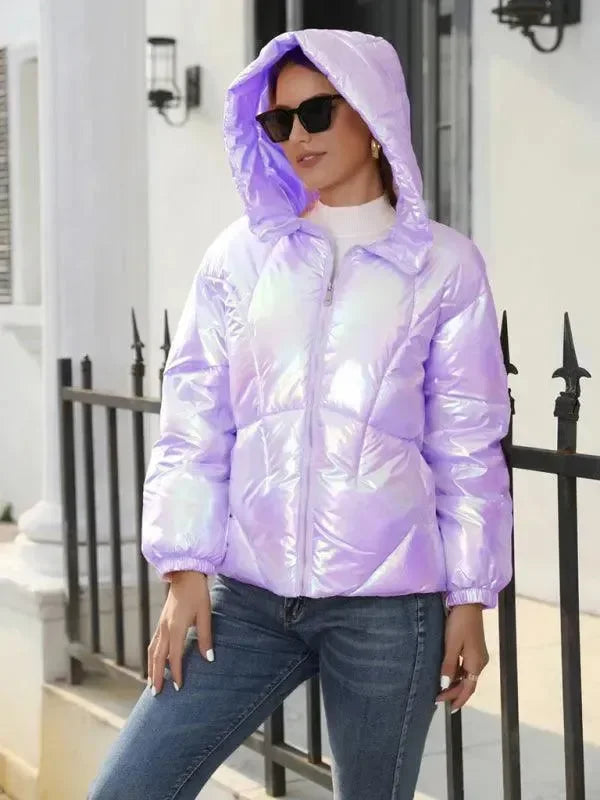 EB | Glänzende Kapuzen Damen Parka Jacke