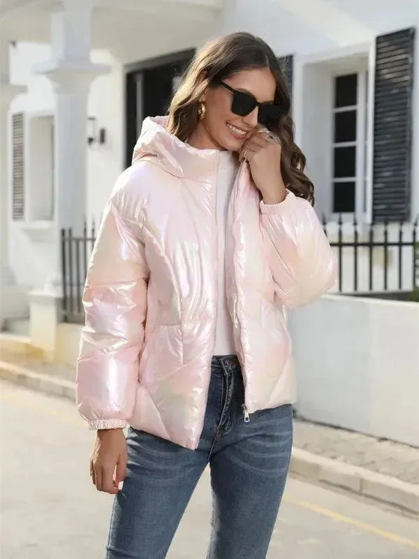 EB | Glänzende Kapuzen Damen Parka Jacke