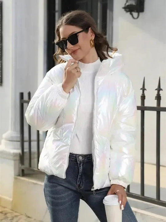 EB | Glänzende Kapuzen Damen Parka Jacke