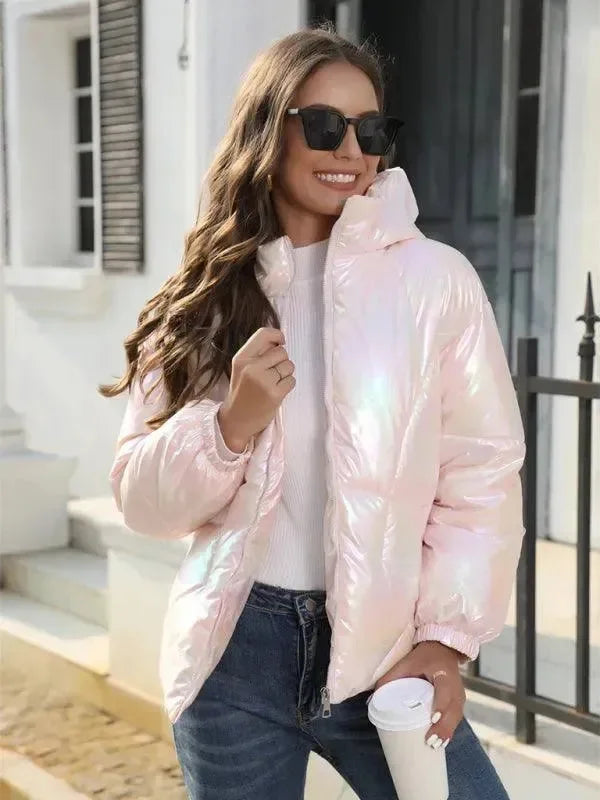 EB | Glänzende Kapuzen Damen Parka Jacke