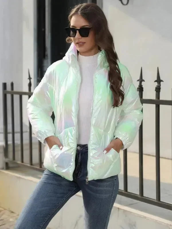 EB | Glänzende Kapuzen Damen Parka Jacke