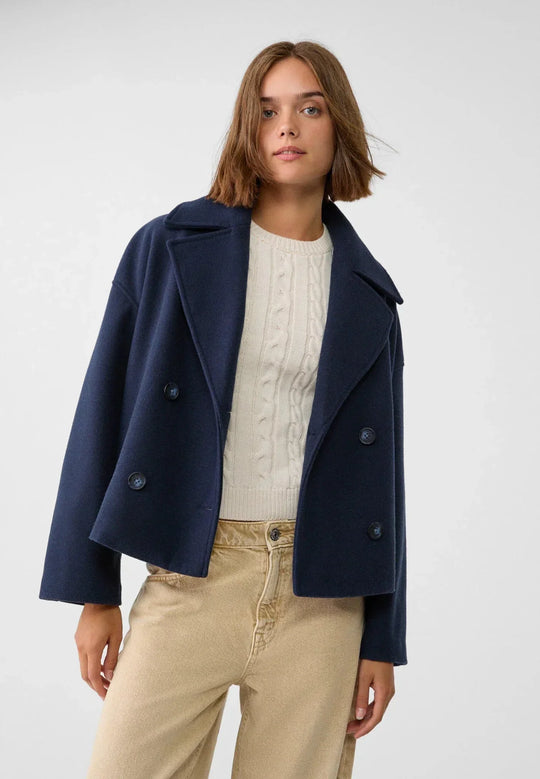 EB | Woll-Pea-Coat-Jacke Doppelt Brustige Kurz Geschnittene Jacke