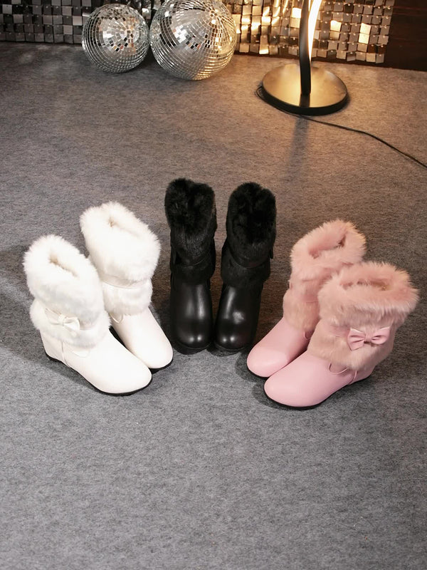 Kuschelige Winterstiefel Mit Dicker Sohle Und Schleife EB