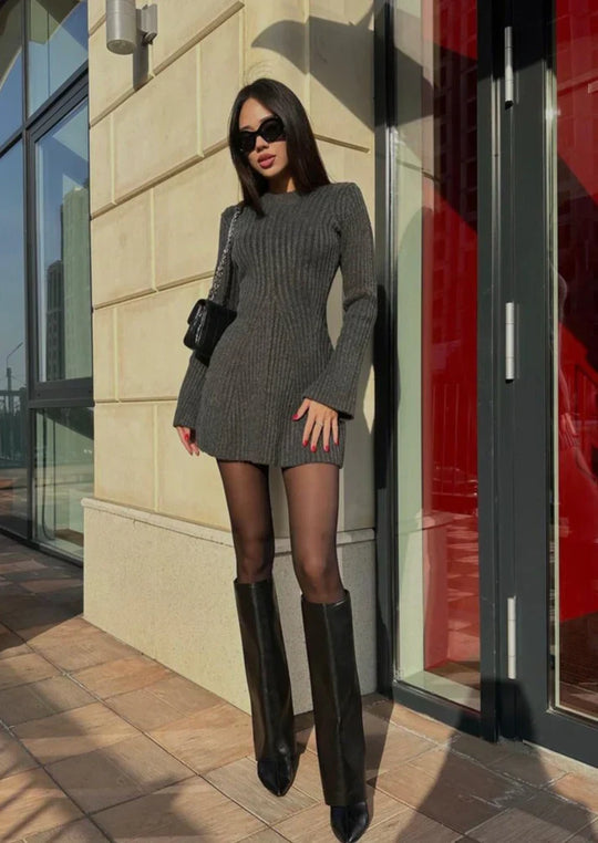 EB | Strick Mini Kleid mit Langen Ärmeln