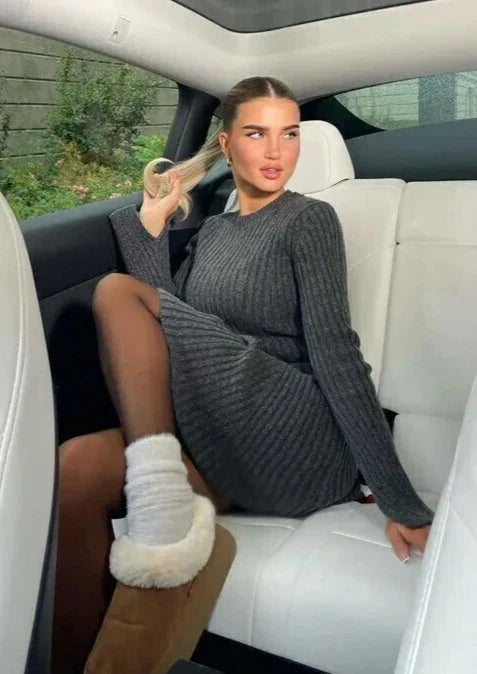 EB | Strick Mini Kleid mit Langen Ärmeln
