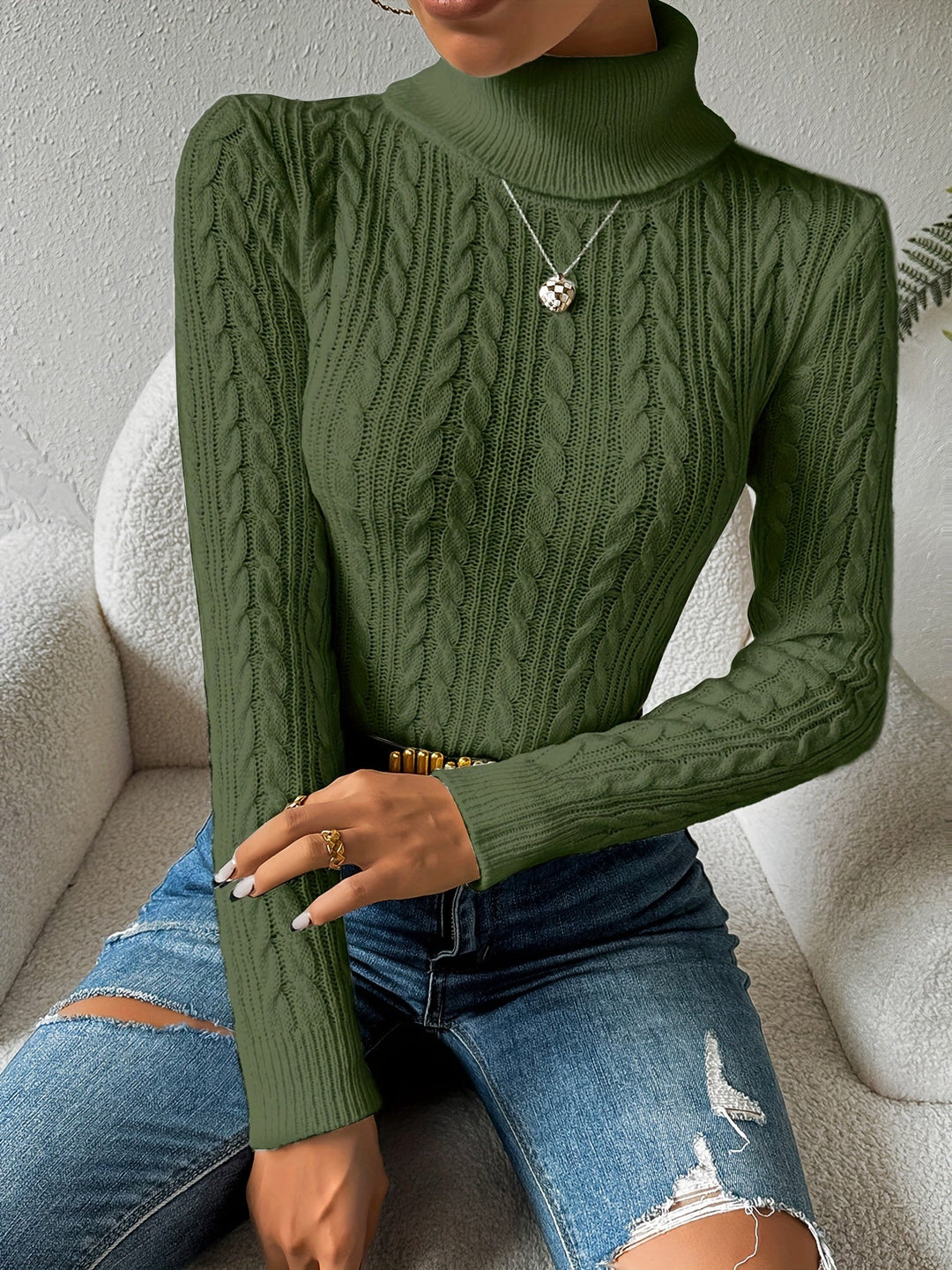 EB | Solider Kabelstrick Rollkragenpullover für Frauen