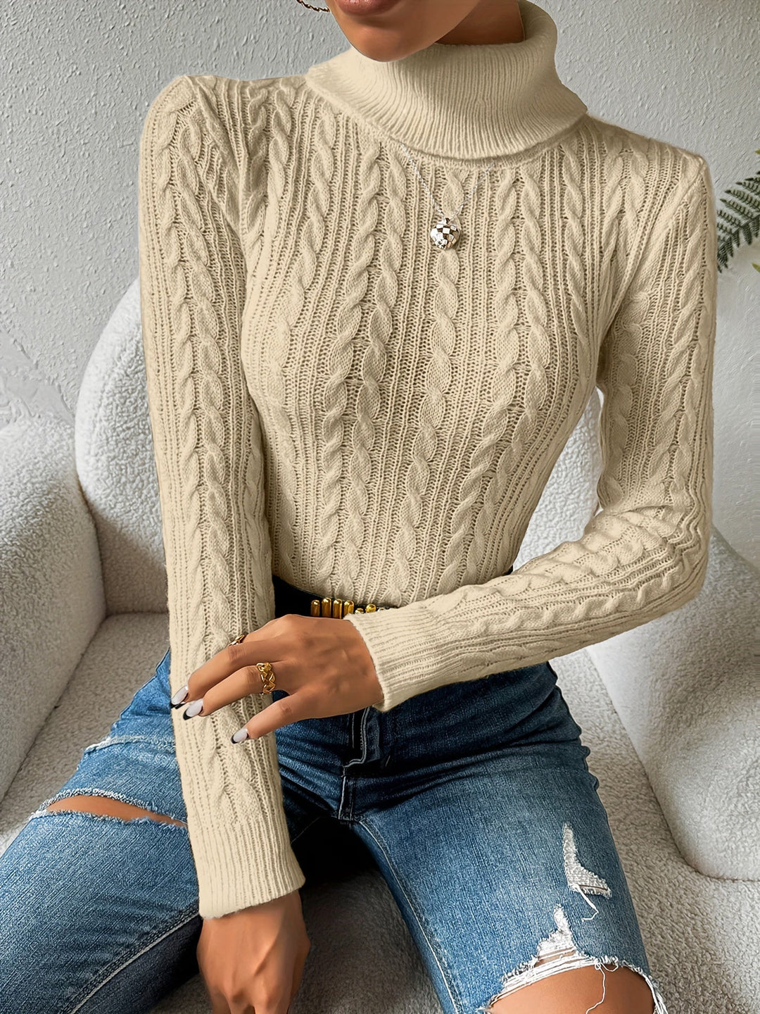 EB | Solider Kabelstrick Rollkragenpullover für Frauen