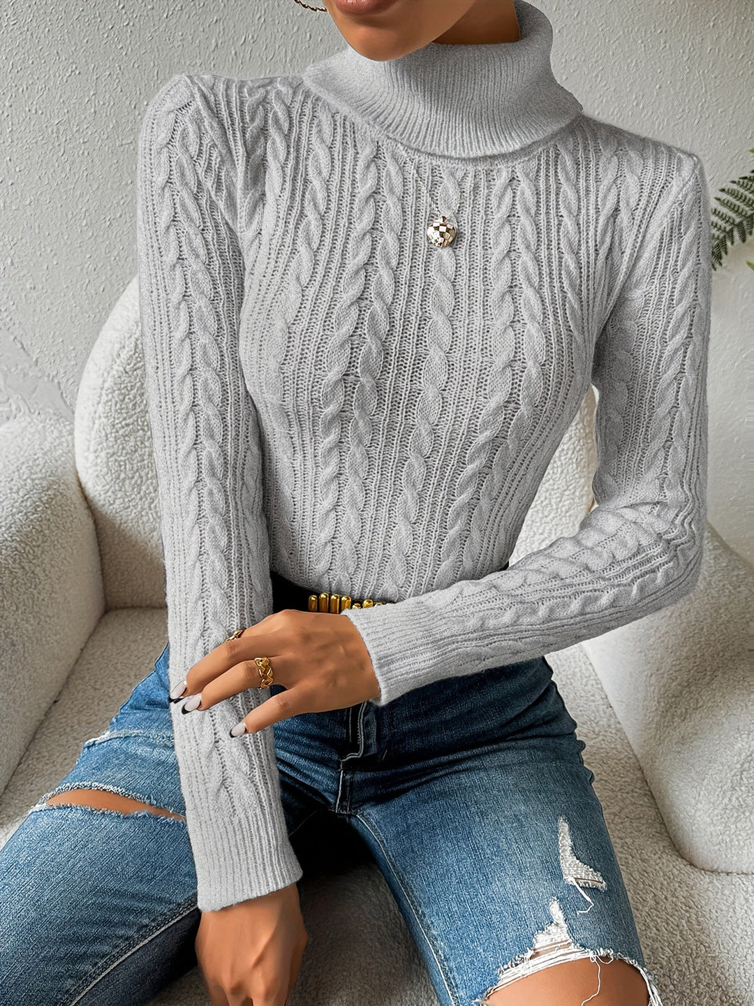 EB | Solider Kabelstrick Rollkragenpullover für Frauen