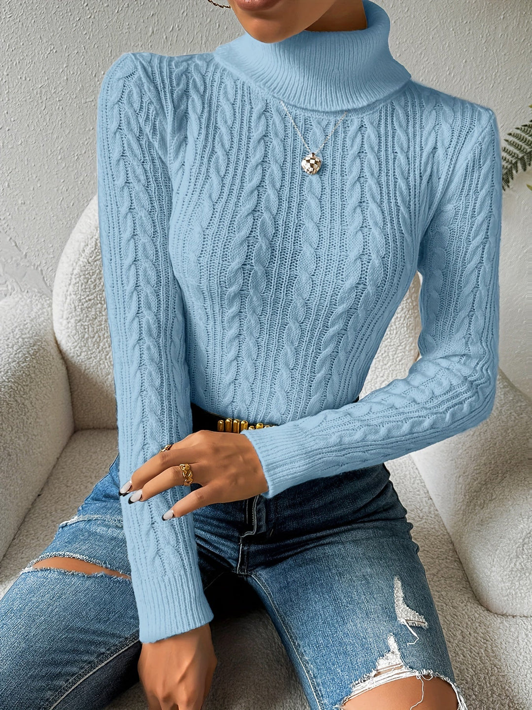 EB | Solider Kabelstrick Rollkragenpullover für Frauen