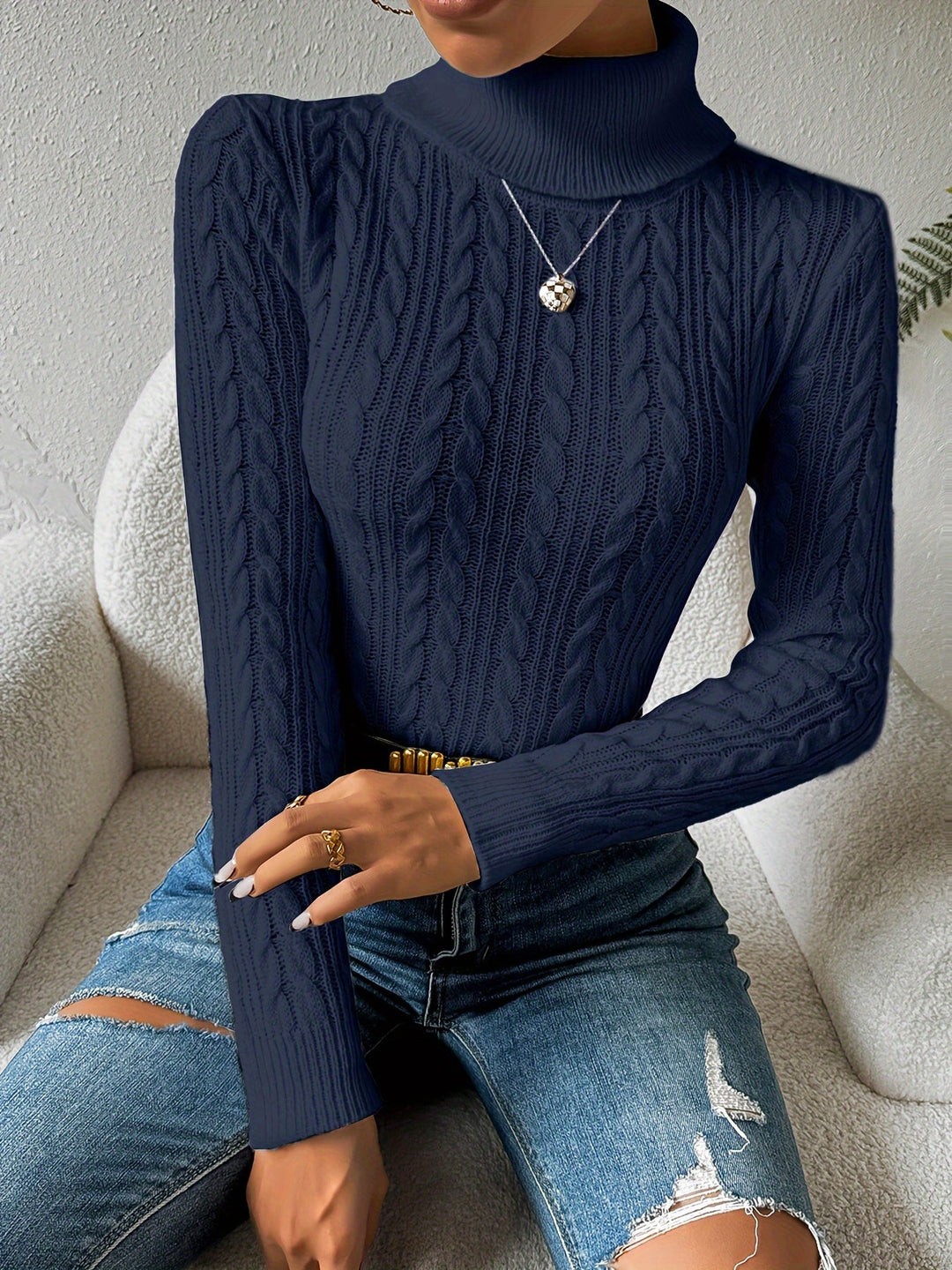 EB | Solider Kabelstrick Rollkragenpullover für Frauen