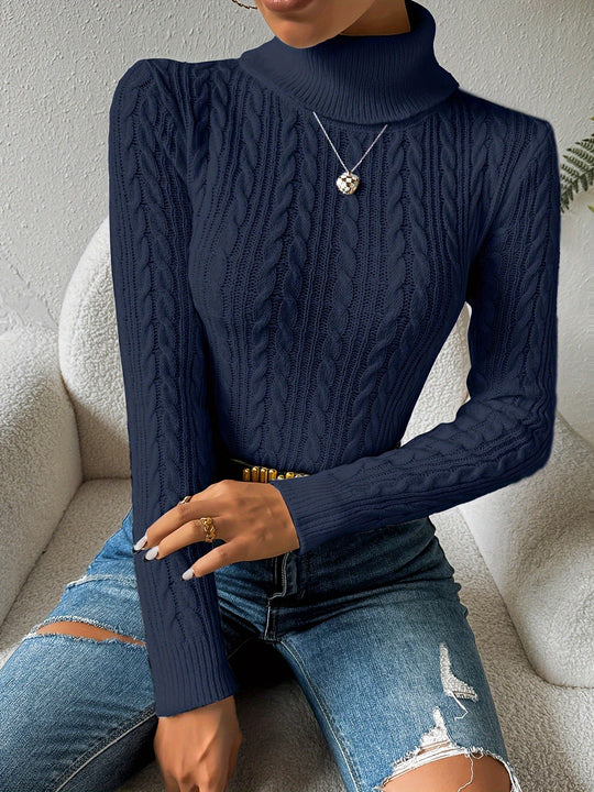 EB | Solider Kabelstrick Rollkragenpullover für Frauen