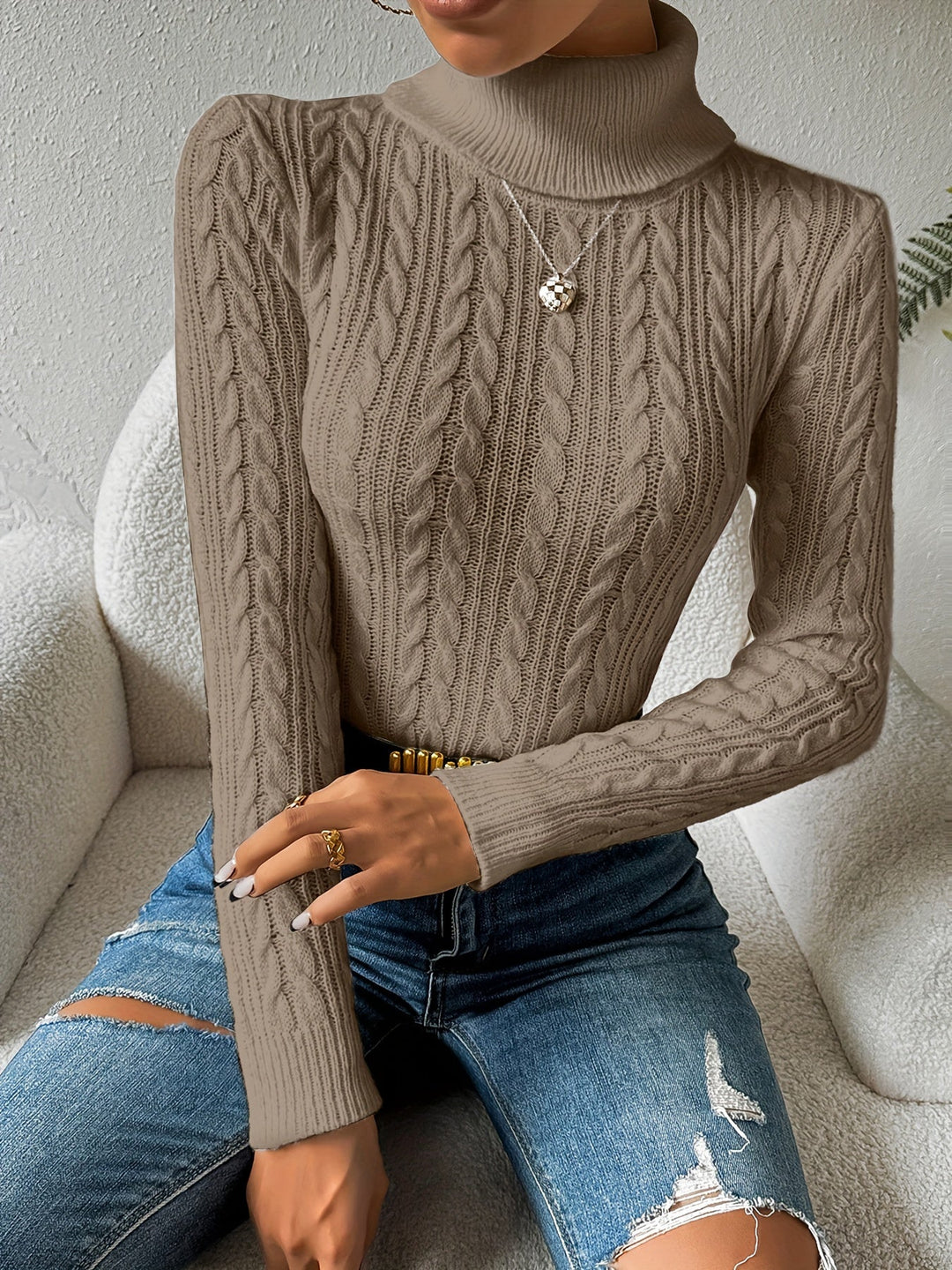EB | Solider Kabelstrick Rollkragenpullover für Frauen