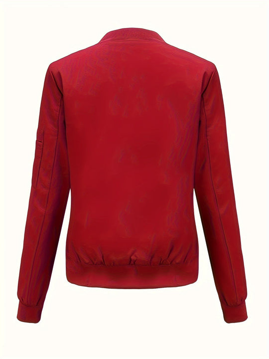 EB | Einfarbige Polyester-Bomberjacke mit Baseballkragen und Reißverschlusstasche