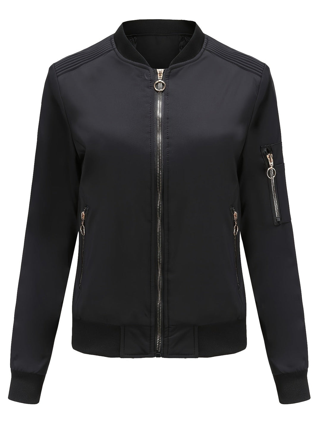 EB | Einfarbige Polyester-Bomberjacke mit Baseballkragen und Reißverschlusstasche