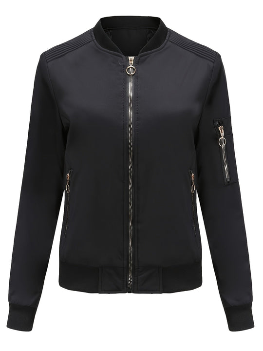 EB | Einfarbige Polyester-Bomberjacke mit Baseballkragen und Reißverschlusstasche