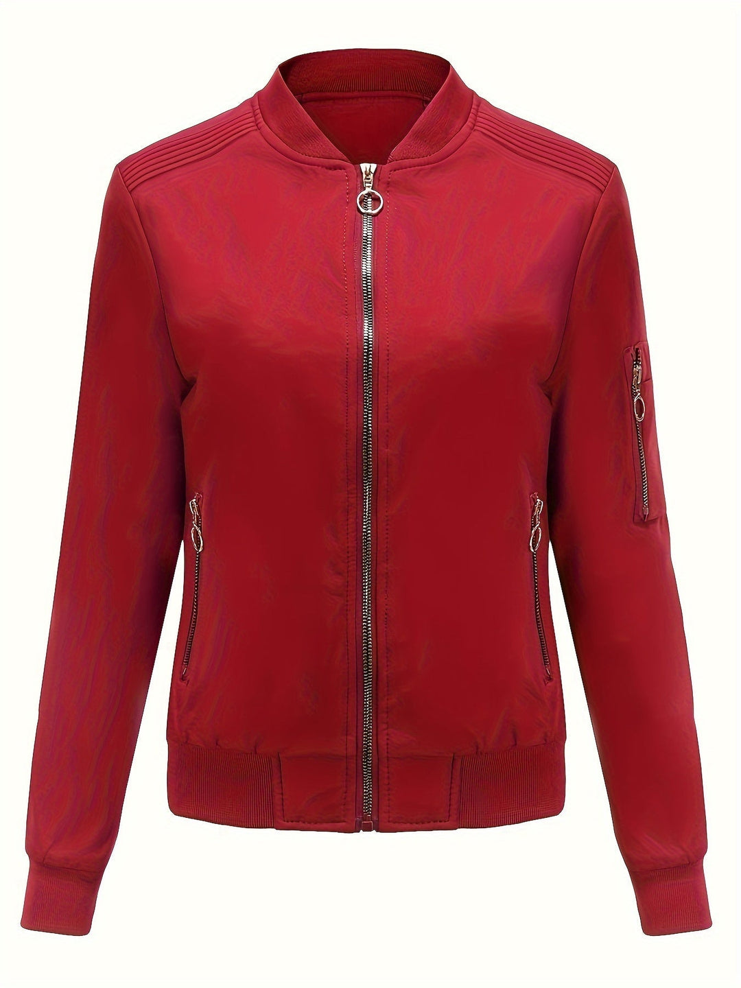 EB | Einfarbige Polyester-Bomberjacke mit Baseballkragen und Reißverschlusstasche
