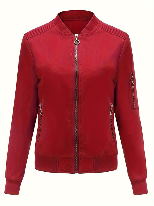 EB | Einfarbige Polyester-Bomberjacke mit Baseballkragen und Reißverschlusstasche