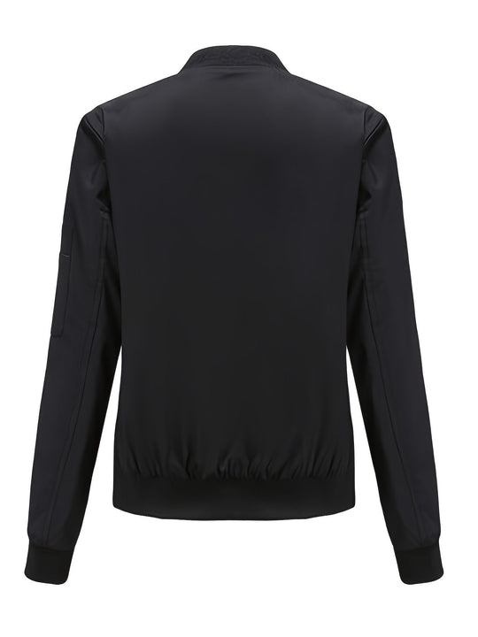 EB | Einfarbige Polyester-Bomberjacke mit Baseballkragen und Reißverschlusstasche