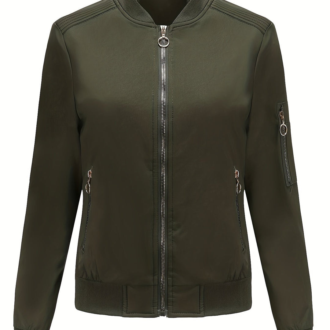 EB | Einfarbige Polyester-Bomberjacke mit Baseballkragen und Reißverschlusstasche