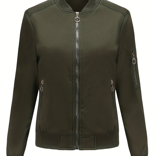 EB | Einfarbige Polyester-Bomberjacke mit Baseballkragen und Reißverschlusstasche