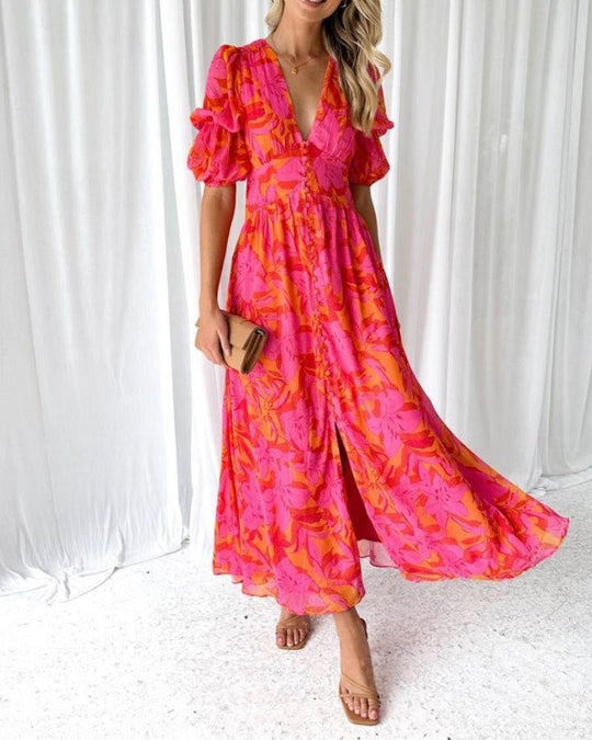 EB | Elegante Maxikleid In Rot Rosa