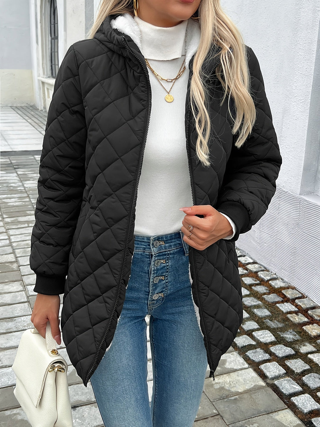 EB | Gepolsterte Puffy-Jacke mit Reißverschluss und Kunstfellfutter
