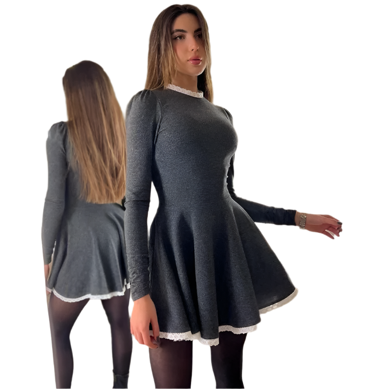 EB | Weibliche Spitzen A-Linien Mini Kleid