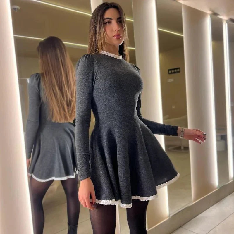 EB | Weibliche Spitzen A-Linien Mini Kleid