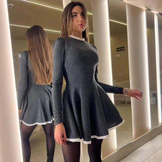 EB | Weibliche Spitzen A-Linien Mini Kleid