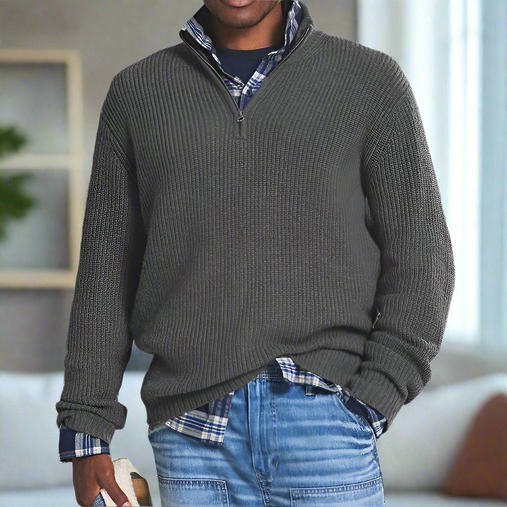 EB | Baumwoll-Quarter-Zip-Pullover lässig geschnittenes Sweatshirt