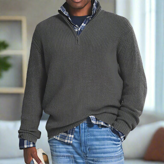 EB | Baumwoll-Quarter-Zip-Pullover lässig geschnittenes Sweatshirt