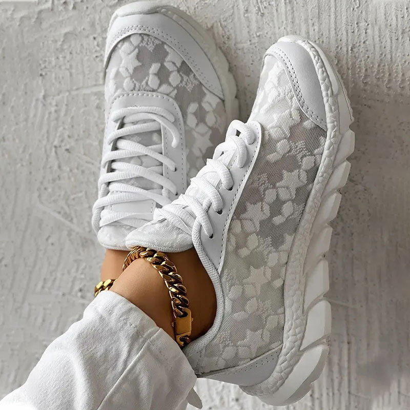 EB | Weiße Damensneaker - Weiße Bestickte Schuhe