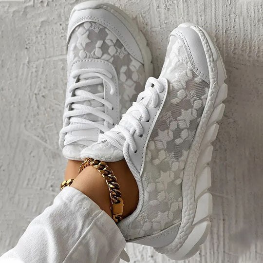 EB | Weiße Damensneaker - Weiße Bestickte Schuhe