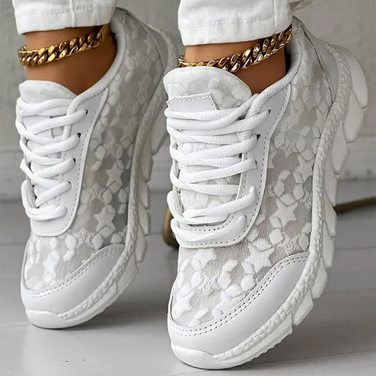 EB | Weiße Damensneaker - Weiße Bestickte Schuhe