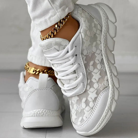 EB | Weiße Damensneaker - Weiße Bestickte Schuhe