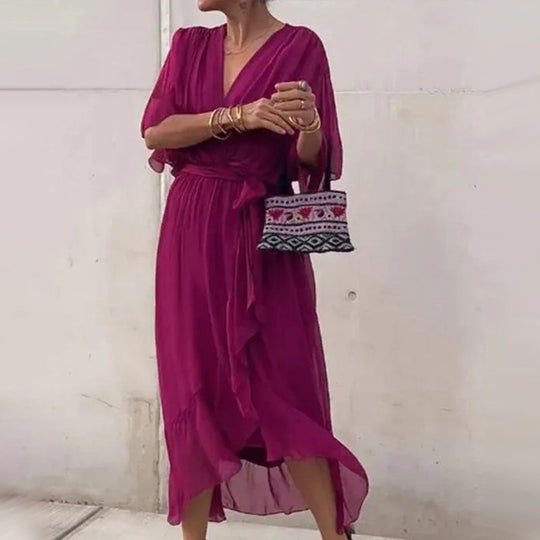EB | Elegantes Flow V-Ausschnitt Kleid