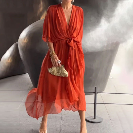 EB | Elegantes Flow V-Ausschnitt Kleid