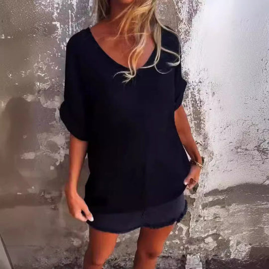 EB | T-Shirt mit Übergroßem V-Ausschnitt für Damen