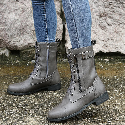 EB | Dick-Sohlige Niedrige Absatzstiefel mit Mittlerem Schaft