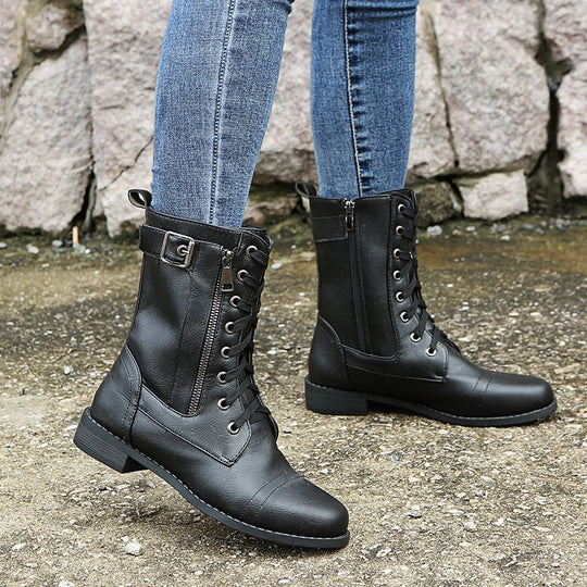 EB | Dick-Sohlige Niedrige Absatzstiefel mit Mittlerem Schaft