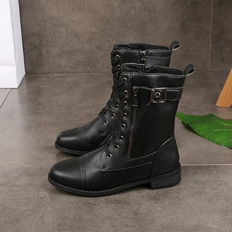 EB | Dick-Sohlige Niedrige Absatzstiefel mit Mittlerem Schaft