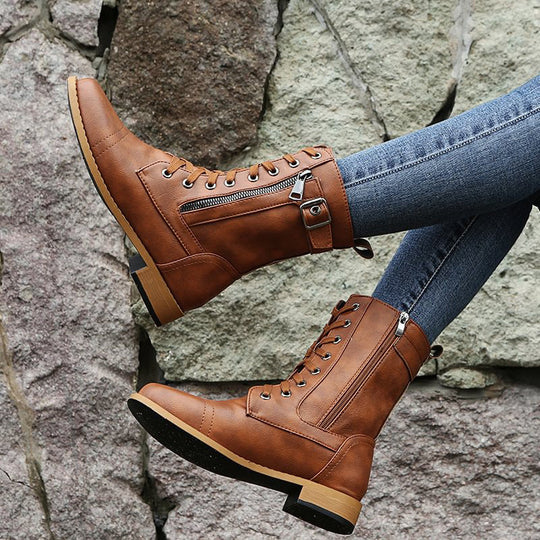 EB | Dick-Sohlige Niedrige Absatzstiefel mit Mittlerem Schaft