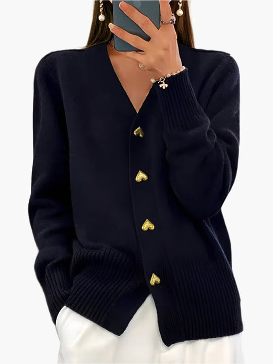 EB | Cardigan mit Herzknöpfen - Eleganter Strickpullover für Alltag und Büro