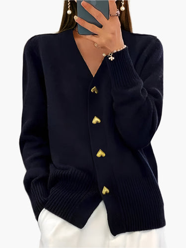 EB | Cardigan mit Herzknöpfen - Eleganter Strickpullover für Alltag und Büro