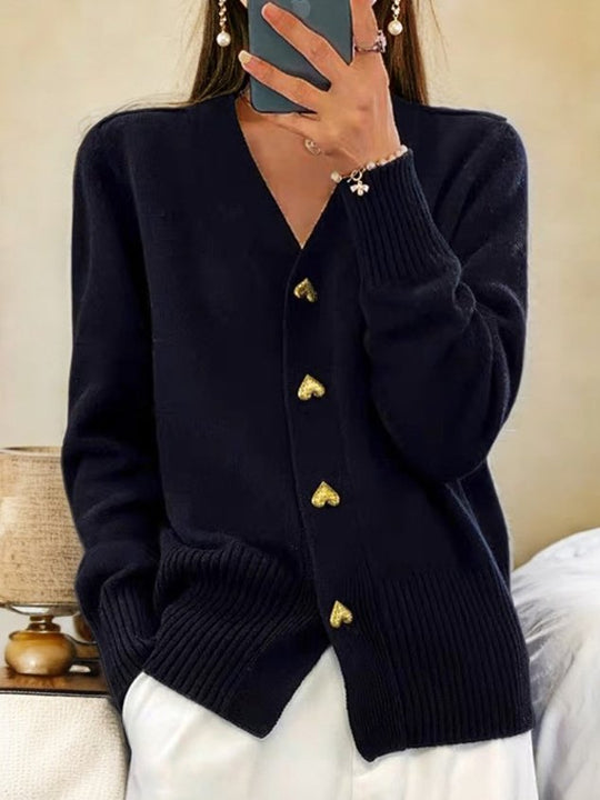 EB | Stylische V-Ausschnitt Strickjacke mit Knöpfen